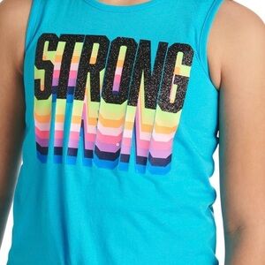 Justice Bright Blue Rainbow STRONG Graphic Tank